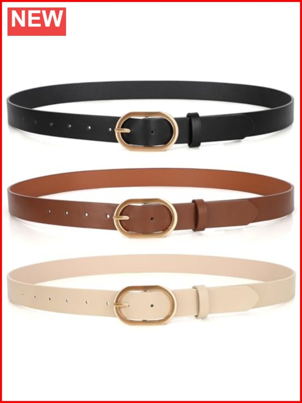 PU Leather Women's Belt 3 Pack Plus Size Gold Buckle Jean Dress